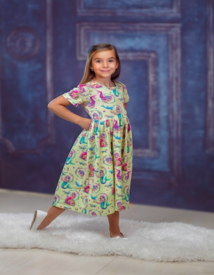 Mermaid Organic Cotton Girls Twirl Dress 2Y-10Y short sleeve 